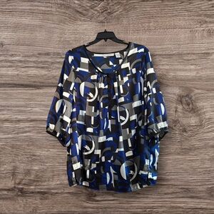 Sag Harbor Blue and Black Geometric Blouse